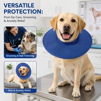 Collier Élisabéthain pour Chien en Maille 3D Polyester, Refroidissant, Anti-Léchage, pour Récupération Chirurgicale, Tailles Ajustables S/M/L/XL, Bleu Foncé Uni