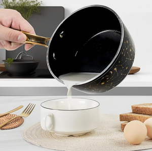 Juego de ollas modernas de cerámica antiadherente de 4 piezas con asas de acero inoxidable y tapas de vidrio para cocinas de gas e inducción - Product Image 2