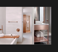 Meuble de salle de bain en métal satiné bronze et or rose avec pieds en acier, structure de lavabo double, SUITE
