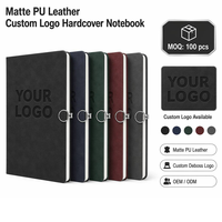Carnet de notes A5 en cuir PU mat avec logo personnalisé en relief, fermeture à anneaux argentés, 100 feuilles, couverture rigide cousue, idéal pour cadeau, vente en gros OEM