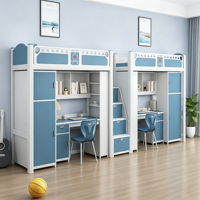 Lit superposé en métal pour enfants avec bureau, armoire et escalier, rangement gain de place, lit pour enfants pour dortoir
