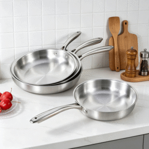 Sartén de Acero Inoxidable FLEY sin Recubrimiento, para una Cocina Saludable, con Fondo Universal, para Desayunos, Cocina Familiar - Product Image 1