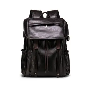 Professional OEM Custom Laptop Leather Backpack Bag USB Brown PU Leather Business Computer Laptop Bag For Men