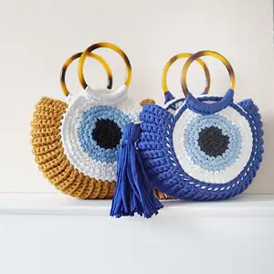 Thời Trang Mới Thiết Kế Handmade Crochet Túi Sáng Tạo Ma Quỷ Của Mắt Túi Xách Với Tua Chất Lượng Cao Phụ Nữ Crochet Tote Túi