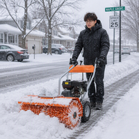 Déneigeuse autoportée Loncin 196cc avec brosse rotative en nylon, machine de déneigement 3-en-1 à essence certifiée EPA