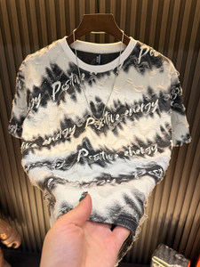 Camiseta Texturizada Tie Dye para Hombre <span class=keywords><strong>con</strong></span> Estampado de Letras en Relieve 3D, Corte Ajustado, Manga Corta, Estilo Casual - Product Image 5