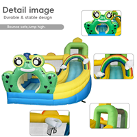 Château gonflable design grenouille aux couleurs vives avec toboggan et piscine à pataugeoire