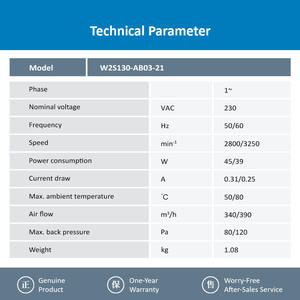 Ventilador Axial ebmpapst W2S130-AB03-21 Eléctrico ODM 170X150X55mm 17cm 230VAC 45/39W 0.31/0.25A 2800/3250RPM IP20 Gabinete Metálico Completo - Product Image 3