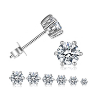 Boucles d'oreilles clous rondes classiques GE52 en argent sterling 925 de luxe avec zircone cubique 5A à six griffes pour femmes et hommes – Cadeau idéal pour l'été