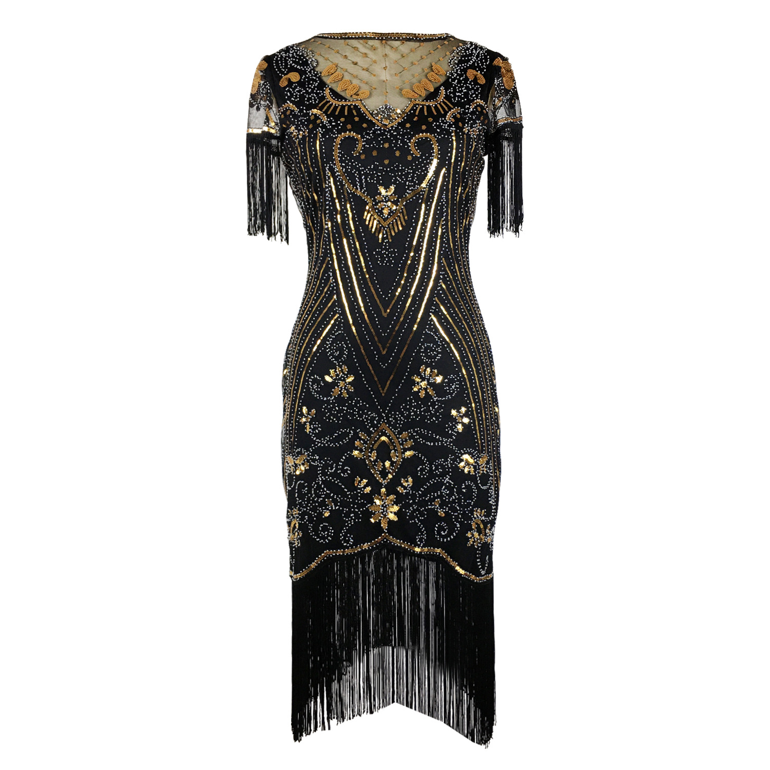 off shoulder gold sequin dress Elegant Yellow High Neck Sequin Evening Gown with Off-Shoulder Sleeves and Floral Detail main image 0