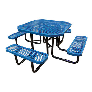 All'esterno pubblico commerciale ottagono <span class=keywords><strong>tavolo</strong></span> da picnic in acciaio con 4 panche ristorante esterno in rete metallica <span class=keywords><strong>tavolo</strong></span> <span class=keywords><strong>e</strong></span> sedia per evento - Product Image 1