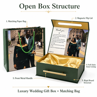 Boîtes de mariage magnétiques vertes de luxe à faible MOQ - Boîtes cadeaux en carton personnalisées imprimées pour invitations et cadeaux de fête, sacs de mariage