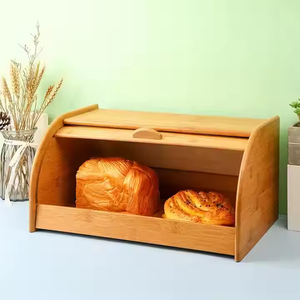 Grande capacité de stockage des aliments de cuisine stockage du pain récipient alimentaire dessus roulant boîte à pain en bambou comptoir avec couvercle facile à glisser - Product Image 1