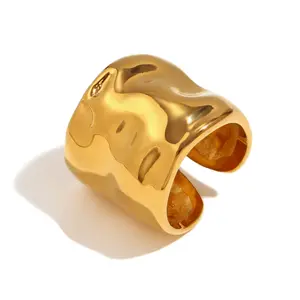 Fashion Jewelry Chunky Wave Open Rings Stainless Steel 18K Gold Plated Women Ring Tarnish Free