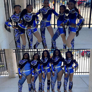 زي موكب ماجوريت لامع ، ملابس رقص أداء زرقاء مع هامش بالترتر ، أطقم زي ماجوريت المخصص - Product Image 3