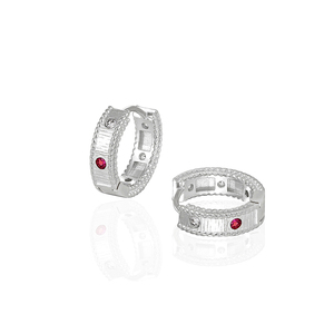 WMEA776 Boucles d'oreilles créoles CZ Rope Edge Chunky Hoops Boucles d'oreilles en argent sterling plaqué or avec zircon cubique. - Product Image 3