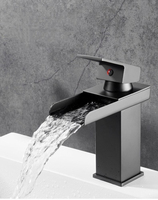 Robinet de lavabo HLK de style moderne en acier inoxydable avec valve en céramique, type cascade, à poser sur le comptoir, finition chromée, vente en gros