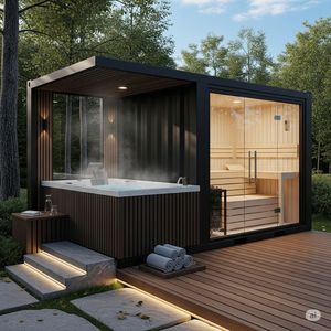 올인원 야외형 모던 드라이 스팀 사우나 다기능 헴록 목재 빌라 휴식용 대형 사우나룸 - Product Image 1