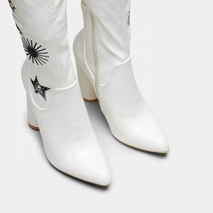 Bottes pour femmes à talon épais en vinyle imprimé étoile fleur, nouvelle arrivée 2020, chaussures au-dessus du genou, mode, bottes hautes cuisses - Product Image 3