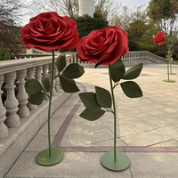 3 Pièces de Fleurs en Papier Rouge, Roses Artificielles, Décorations de Mariage et de Fêtes - Roses Géantes de 100 cm, Nouvel An Chinois, Fête des Mères, Style Européen