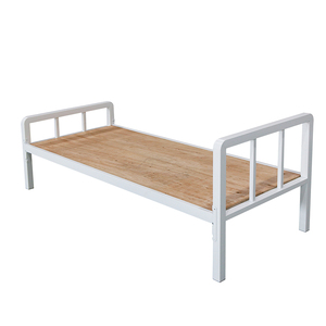 Lit en acier robuste avec sommier en bois, design moderne pour hôtel, appartement, chambre et école, assemblage facile KD - Product Image 1
