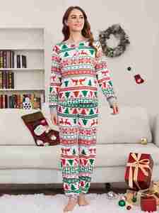 Pyjamas de Noël imprimés sapins de Noël, pyjamas personnalisés en modal, vêtements de nuit en coton de bambou, vente en gros, vêtements de détente pour la famille, vêtements d'intérieur - Product Image 2