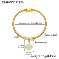 Bracelet chaîne serpent en acier inoxydable pour femme, plaqué or rose, or, argent, avec pendentif carré pavé de zircone cubique, bijoux inaltérables, cadeau