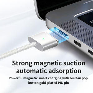 Câble d'alimentation blindé en nylon de 2 m 140 W Type-C avec connecteur magnétique pour appareils <span class=keywords><strong>Macbook</strong></span> <span class=keywords><strong>Pro</strong></span>/Air – Câble de charge et de données avec garantie - Product Image 6