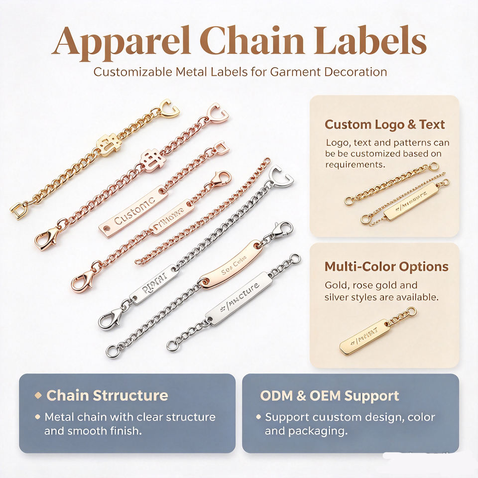 Metal Clothing Labels Custom Logo Name Plates 3D Embossed Chain Label ...