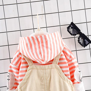 Ropa Infantil al por Mayor, Conjunto de Pantalones Caqui y Sudadera con Capucha a Rayas para Niñas - Product Image 4