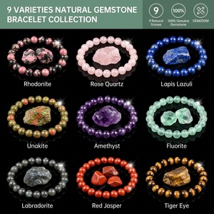 Bracelet extensible en perles rondes <span class=keywords><strong>de</strong></span> pierres précieuses naturelles, 9 variétés : Améthyste, Quartz <span class=keywords><strong>rose</strong></span>, Lapis-lazuli, Œil <span class=keywords><strong>de</strong></span> <span class=keywords><strong>tigre</strong></span>, Rhodonite, Cristal <span class=keywords><strong>de</strong></span> guérison - Product Image 2