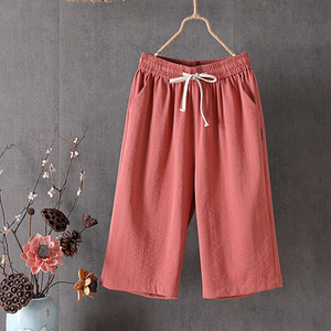 Women's Cotton Linen Pants <b>Elastic</b> Waist Drawstring Pocket Breathable Casual Summer Plus Size Pants - Product Image 5