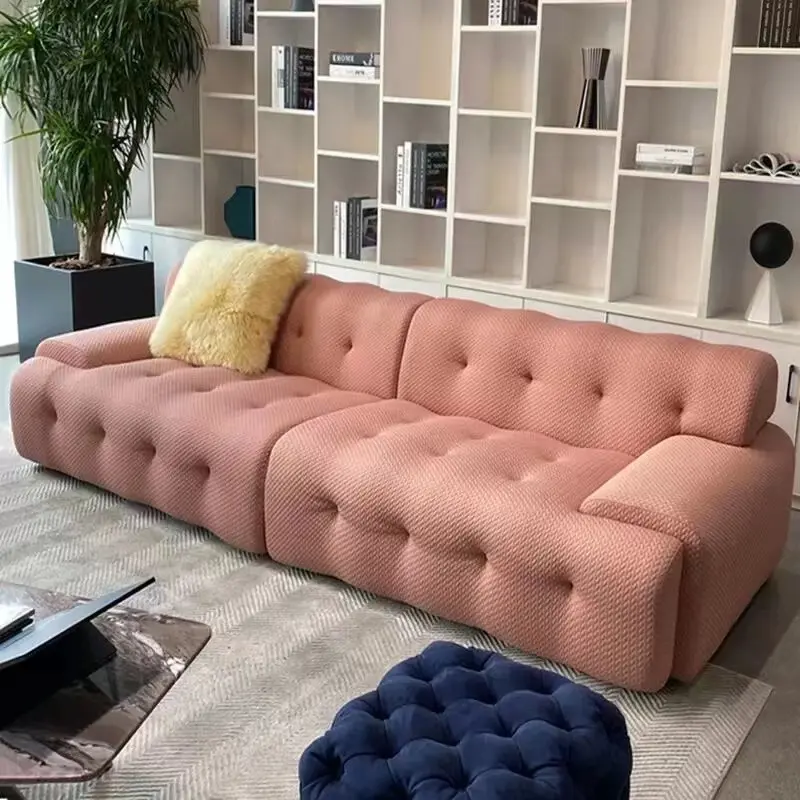 Klassieke Rustieke Roze Kleur Full-Knoop Getuft I Sectionele Bank Gestoffeerd Roze Fluwelen Appartement Bankstel