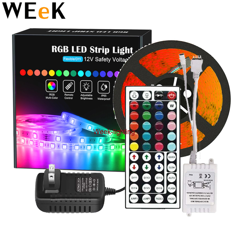 Тира de luz LED 5050 RGB Тира de LED Luces LED непроницаемые 5M 12V RGB клейкая Juego полный Рубан LED