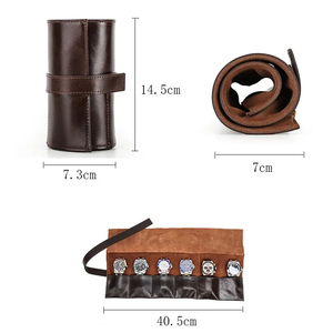 High Quality MingFung Vintage Oil Wax 6-Slot Round <b>Case</b> Leather <b>Watch</b> Storage Bag for Men's Portable Travel <b>Watch</b> - Product Image 3