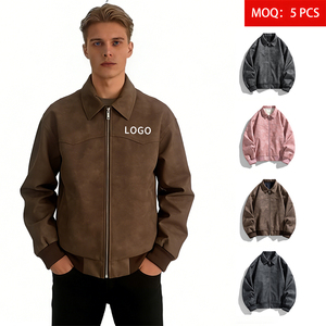 Giacca da <span class=keywords><strong>Uomo</strong></span> in Pelle PU Effetto <span class=keywords><strong>Scamosciato</strong></span> Stile Americano Retrò, Personalizzabile con Logo Stampato, Casual e Versatile - Product Image 1