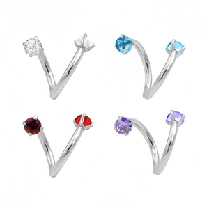 S-Shaped Nose <b>Ring</b> 8-12mm Round Zircon Stainless Steel Prong Setting For Ear Bone Piercing Jewelry - Product Image 1