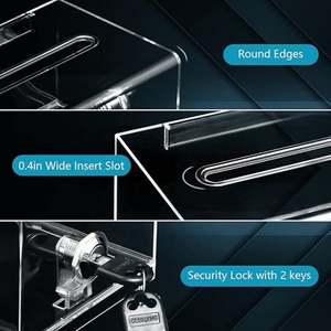 Boîte de dons transparente pour collectes de fonds avec serrure et porte-panneau, boîte multi-usages pour votes et tombolas, tirelire, rangement sécurisé - Product Image 6