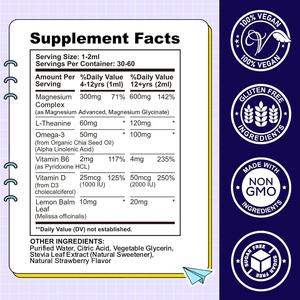Gouttes de complexe de magnésium pour enfants avec L-théanine, oméga-3, vitamines <span class=keywords><strong>B6</strong></span> et D |   Soutien au sommeil apaisant 60 ml Liquide oral pour enfants - Product Image 6