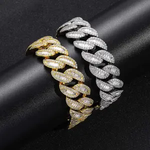 Pulseiras e pulseiras de hip hop masculinas, corrente de varinha de tênis cubana com diamantes, joia fina Vvs Moissanite, 20 mm, colares