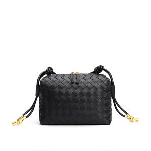 Weaving Genuine Leather Crossbody Bag Fashionably Simple <b>Women's</b> Shoulder Bags Zipper Closure <b>Small</b> Square Bag - Product Image 4