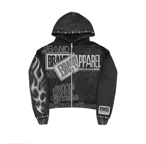 Fabricants de sweats à capuche unisexes personnalisés pour l'été, streetwear, broderie noire en strass, impression zippée, vintage, délavage acide, lourd, court - Product Image 1