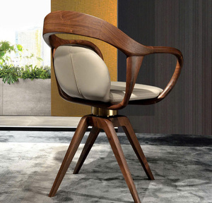 Chaise de salle à manger scandinave haut de gamme en bois massif avec coussin en cuir véritable, mobilier moderne pour la maison, l'hôtel, le restaurant PISANO - Product Image 2
