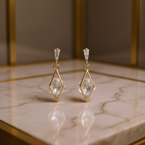 Orecchini pendenti geometrici rotondi con zirconi cubici da donna, gioielli alla moda in stile francese - Product Image 2
