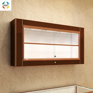 door mounted jewelry cabinet Suppliers-Nice Tawny Color 2 Sliding Glass Door Jewelry Booth Back Display Case 2 Layer Wall Mounting Curio Glass Cabinet
