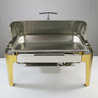 Ensemble de chauffe-plats en verre pour buffet de mariage Plats de luxe en or de 9L avec chauffe-plats intérieurs divisés pour la restauration