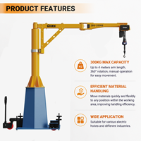 Grue à flèche pivotante portable, capacité 100 kg, palan cantilever rotatif avec base mobile pour la manutention des matériaux en usine