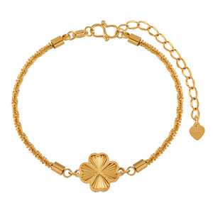 Bracciale Artivelle Trendy Jewelry in acciaio inossidabile placcato oro 18 carati con chiusura a S in titanio, design a <span class=keywords><strong>quadrifoglio</strong></span> inciso <span class=keywords><strong>al</strong></span> laser. - Product Image 1