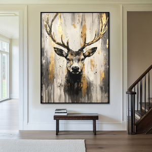 Decoración Original hecha a mano hoja de oro moderno <span class=keywords><strong>lienzo</strong></span> abstracto pintura Vintage textura <span class=keywords><strong>Animal</strong></span> ciervo arte de pared - Product Image 1