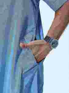 <b>Men's</b> Light Blue Cotton <b>Thobe</b> Round Neck Short Sleeve Floor Length Modest Prayer Wear Middle East Traditional Clothing all <b>man</b> - Product Image 6
